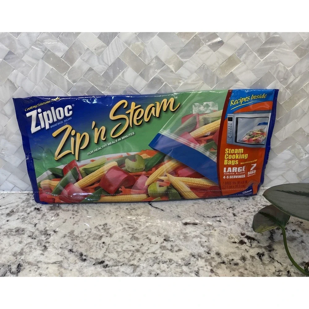 Ziploc Zip'N Steam Cooking Bags Large 7 Pack 9 1/4in X 8in Servings discontinued